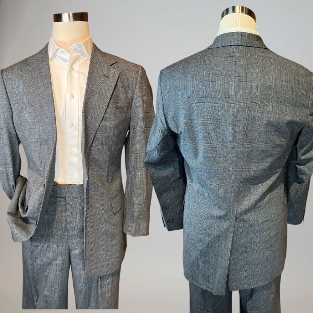 Brooks Brothers Brooksease 43R 38x28 Gray Blue Glen Plaid Suit Short Arms - Picture 2 of 16
